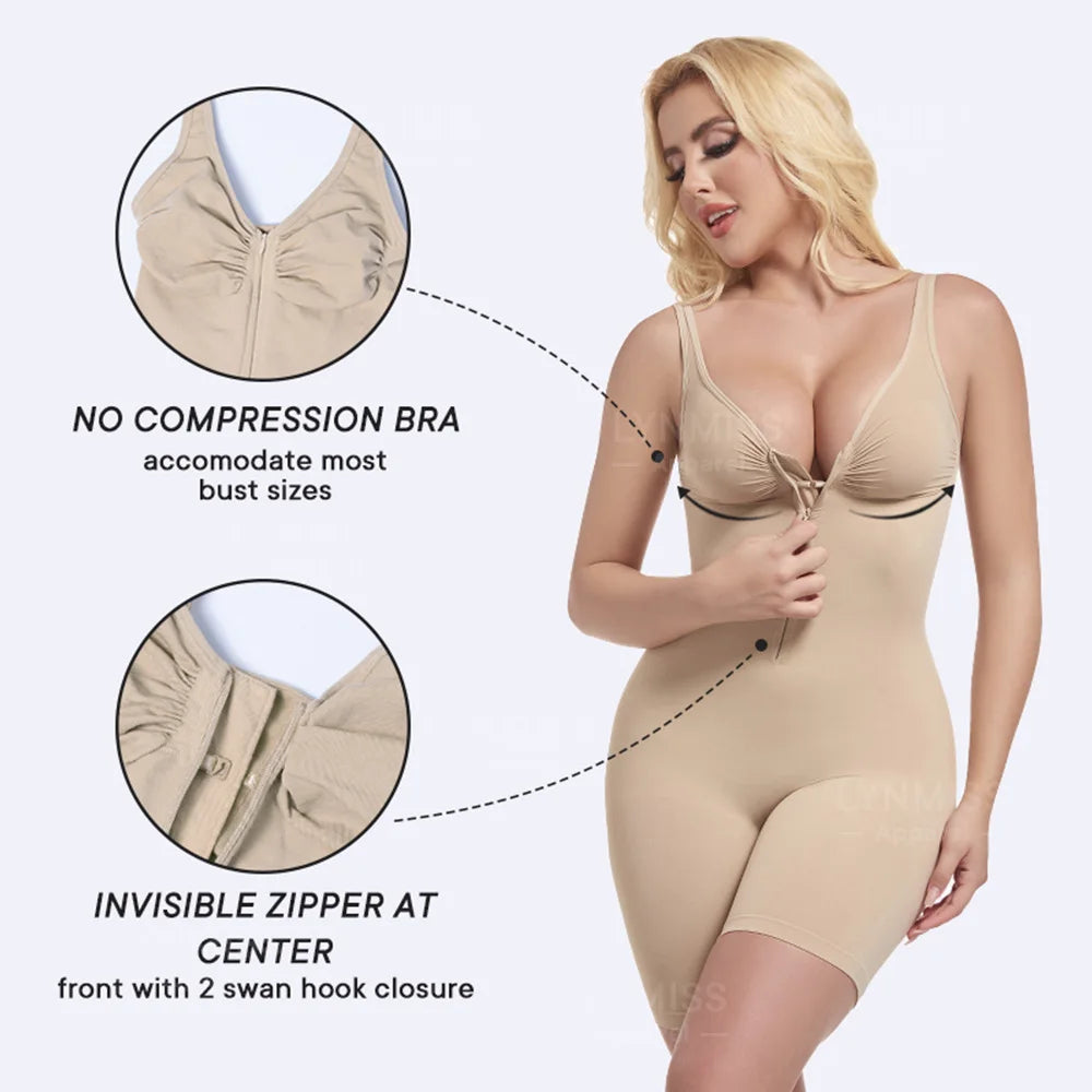 Tummy Control Zipper Bodysuit Faja Colombia High Compression Buttock Enhancer Hourglass Waist Post Surgery Recovery Shapewear