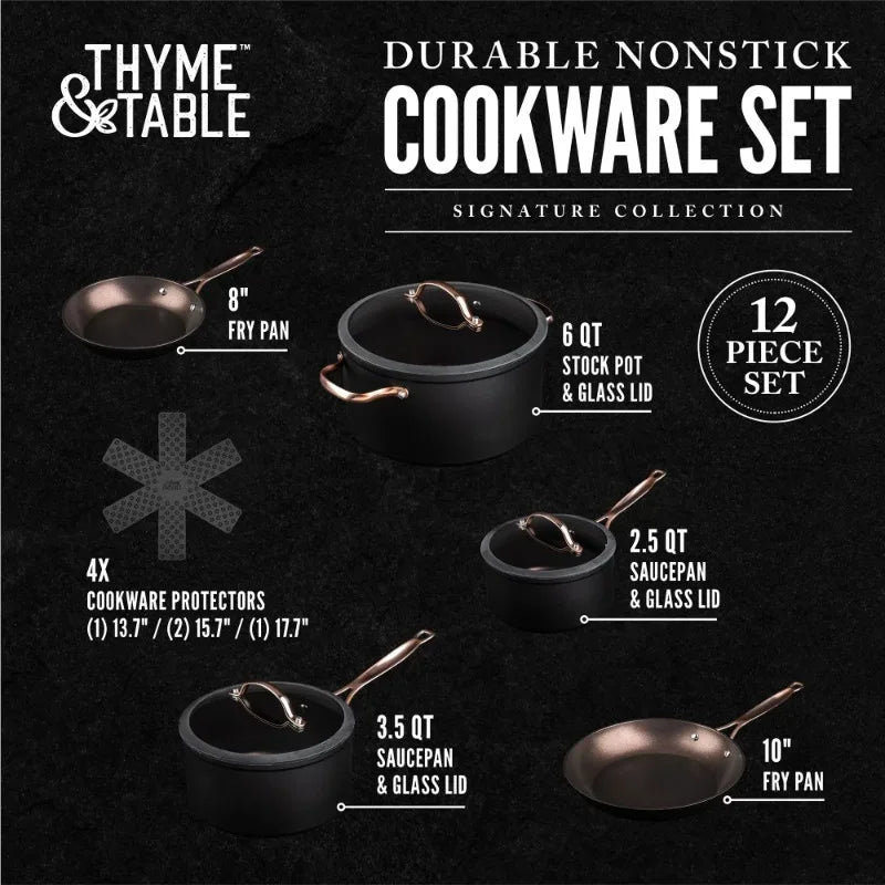 Thyme & Table Nonstick 12-Piece Cookware Set, Rose Gold