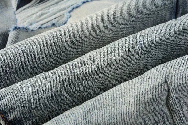 Men's Skinny Denim Jeans 2025 New Streetwear Distressed Painted Repair Low-Rise Brand Pants for Casual Style