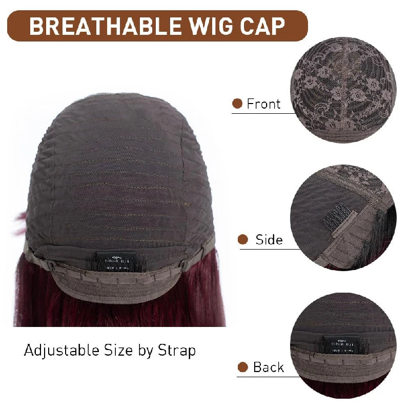 99J Short Straight Human Hair Wigs With Bangs Raw Vietnamese Red Colored Bob Glueless Wig Human Hair For Women On Sale Clearance