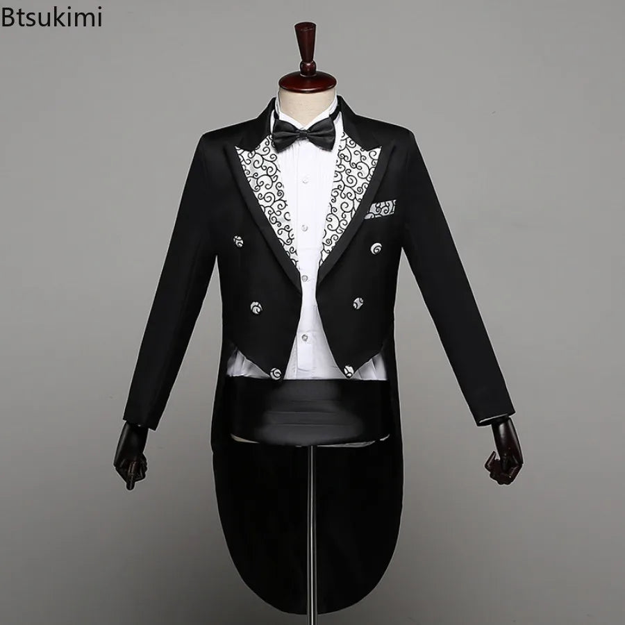 2025 Two Pieces Tailcoat Suit Men's Classic Lapel Tail Tuxedo Coats Pants Sets Men Wedding Groom Dress Up Stage Perform Costumes
