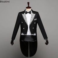 2025 Two Pieces Tailcoat Suit Men's Classic Lapel Tail Tuxedo Coats Pants Sets Men Wedding Groom Dress Up Stage Perform Costumes