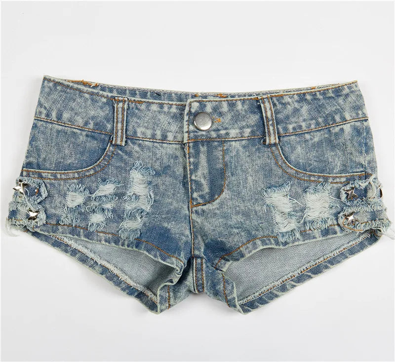 New Women Sexy Cut Off Hole Sequined Low Waist Denim Jeans Shorts Mini Hot Pants Booty Shorts 12 Colors