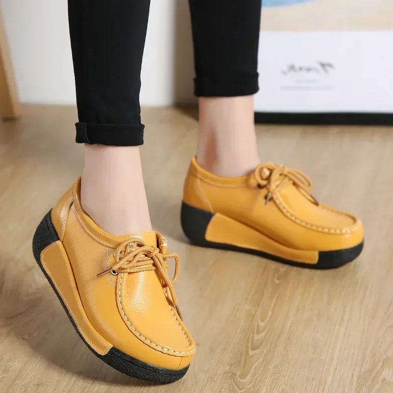 Women Loafers Autumn New Lace Up Platform Casual Shoes Fashion Ladies Non-slip Walking Shoes Female Rocking Shoes Size 41
