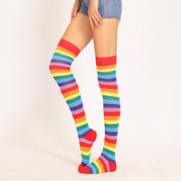 1 Pair Rainbow Striped Christmas Over The Knee High Socks Colorful Sexy Stocking