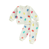 VISgogo Baby Boys Girls Clothes Spring Fall Set Cute Bear Print Long Sleeve Sweatshirt with Elastic Waist Sweatpants 2PCS