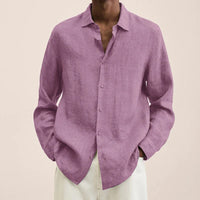Men's Simple Linen Shirt Spring Autumn New Solid Color Lapel Buttons Loose Long Sleeve Shirt
