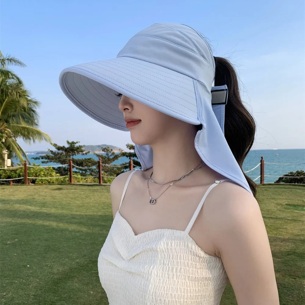 Fashion Summer Women Sun Hat Empty Top 50+ UPF Wide Brim Bucket Hat UV Protection Fishing Cycling Neck Cover Cap Ladies/Girls