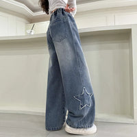 Girls Jeans 2025 Spring Autumn New Fashion Star Pattern Casual Denim Pants School Kids Trendy Teenage Children's Trousers 5-14T