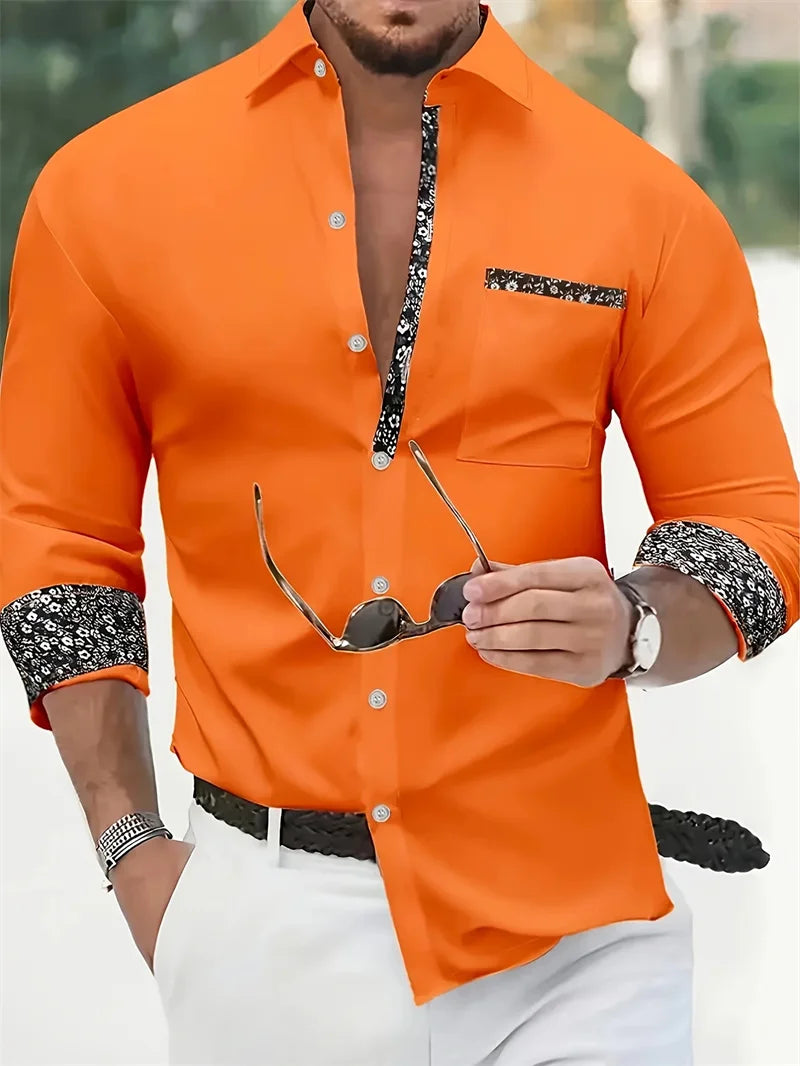 2025 Men's Button Casual Shirt Spring/Summer Printed Long Sleeve Daily Fashionable and Comfortable Top