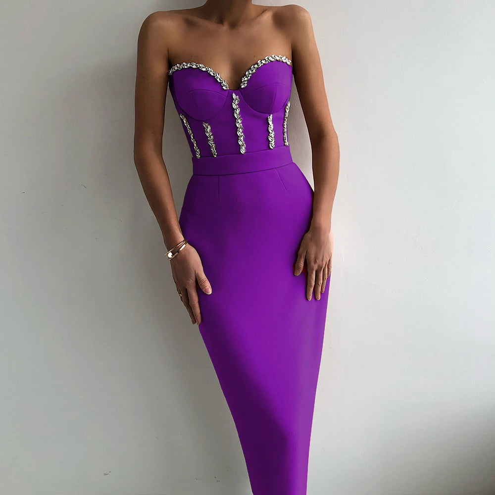 High Quality Red Khaki Black Strapless Crystal Beading Rayon Bandage Dress Elegant Club Party Dress Vestidos High Quality Red Khaki Black Strapless Crystal Beading Rayon Bandage Dress Elegant Club Party Dress Vestidos