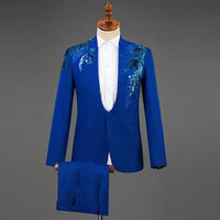 2025 Men's Stage Costume Suit Sets 2PCS Fashion Luxury One Button Sequin Embroidery Suit Jacket+Pants Male Singer Host Clothes
