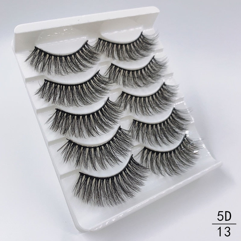 5 Pairs Faux Mink Eyelashes Fluffy Wispy Long Dramatic False Lashes Thick Volume Fake Eyelashes Natural Soft Extension Eyelash