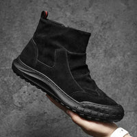 Men's Boots High Cut Workwear Shoes Autumn New Zipper Pleated Non Slip Comfort Thick Soled Wear-resistant Fashion Flat Boots