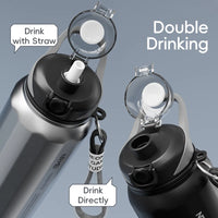 One Button Open Water Bottle with Lifting Rope, Large Capacity Stainless Steel Thermos Bottle,Outdoor Sport Vacuum Flasks