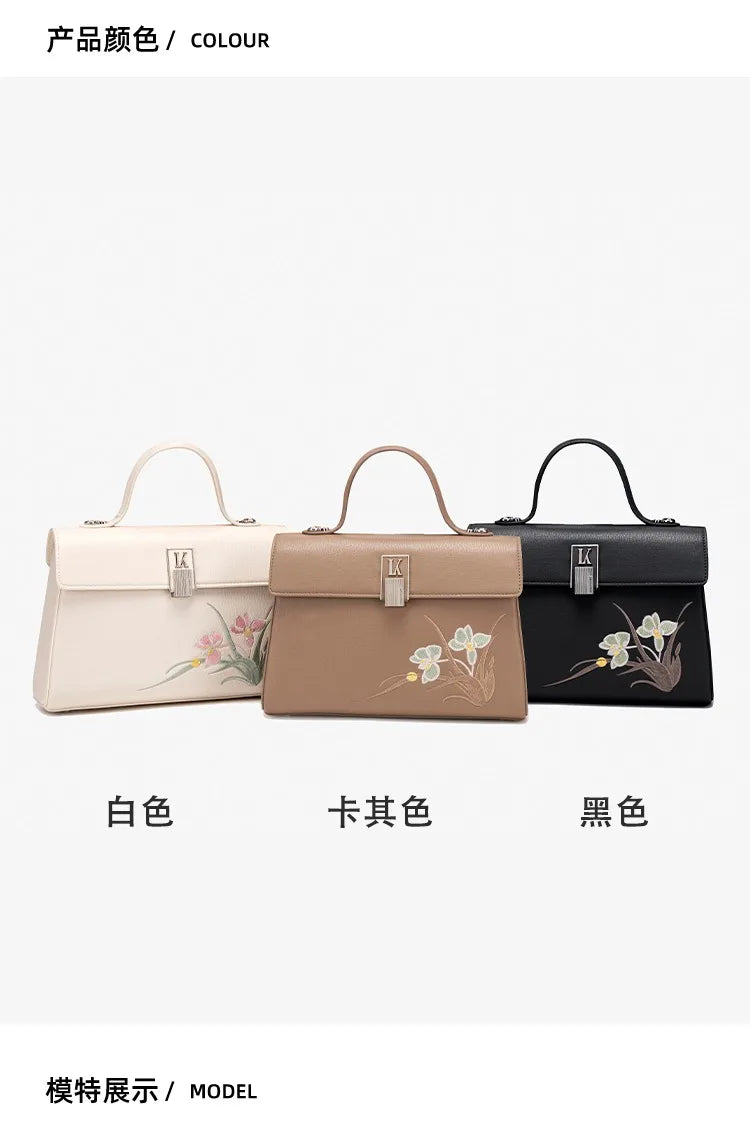 Ladies' one shoulder cross body bag soft new handbag new color contrasting embroidered cross body handbag