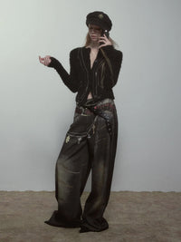 High Quality Hot Selling Wholesale 2025 New Virtual Digital Printed Retro Fashionable Personalized Wide Leg Jeans Pants Women