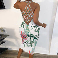 Sexy 2022 Loose Summer Boho Sexy Dresses Backless Women Suspenders Leaves Printed Dress