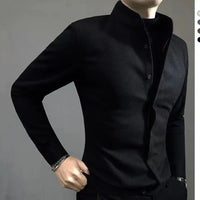 Business Casual Men Shirts Spring Autumn New Solid Lapel Covered Button Korean Streetwear Fashion Office Social Long Sleeve Tops