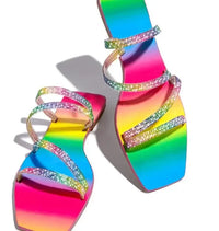 2024 Summer Explosion Models Rhinestone Rainbow Women Sandals Beautiful Female Slippers Outdoor Beach Fashion Flat Shoes