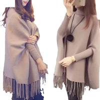 2022 Winter Women Turtleneck Pullover Korean Fashion Plus Size Loose wool Batwing Sweater Ladies Knitted Ponchos and Capes Coat