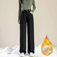 Plus Velvet Denim Pants for Women Autumn Winter New Thickened Baggy Straight Jeans Ladies Casual Versatile Wide Leg Trousers