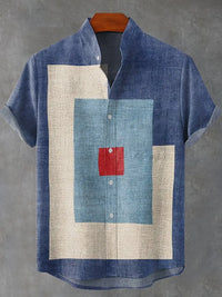 Men's Shirt Comfortable Short Sleeve Linen 100% Men's Shirt Elegant Geometric Striped Pattern Casual Fashionable Shirt