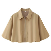 Women's Autumn New Short Zipper Jacket Short Sleeved Top High Waisted Pleated Lantern Flower Bud Half Skirt Set