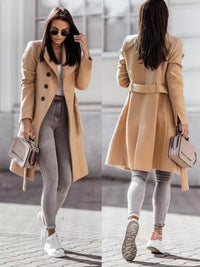 2022 Elegant New Casual Winter and Autumn Woolen Coat Solid Color Bandage Woolen Coat