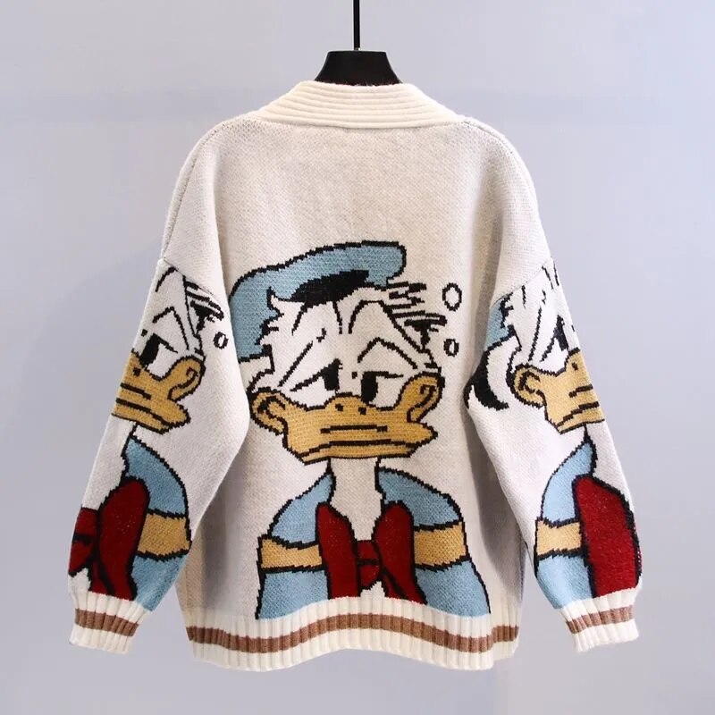 Disney Knitted Cardigan Japanese Donald Cartoon Sweaters for Women