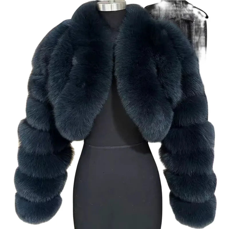 Warm Faux Fur Coats Women Short Overcoats Loose O Neck Long Sleeves Covered Button Straight Work Y2k Casual 2025 Autumn Winter
