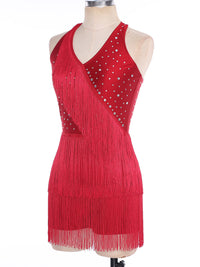 Women Rhinestones Latin Dance Costume Tassel Gymnastics Leotard Bodysuit Ballet Tango Salsa Jazz Performance Fringed Jumpsuits