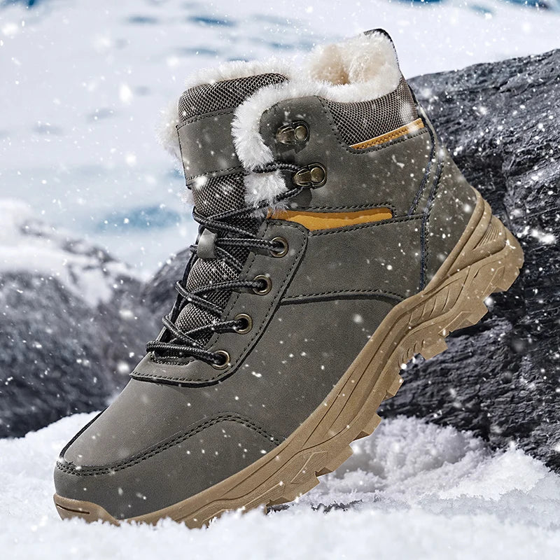 Brand Winter Men's Boots Warm Men's Snow Boots High Quality Leather Waterproof Men Sneakers Outdoor Men Hiking Boots Work Shoes