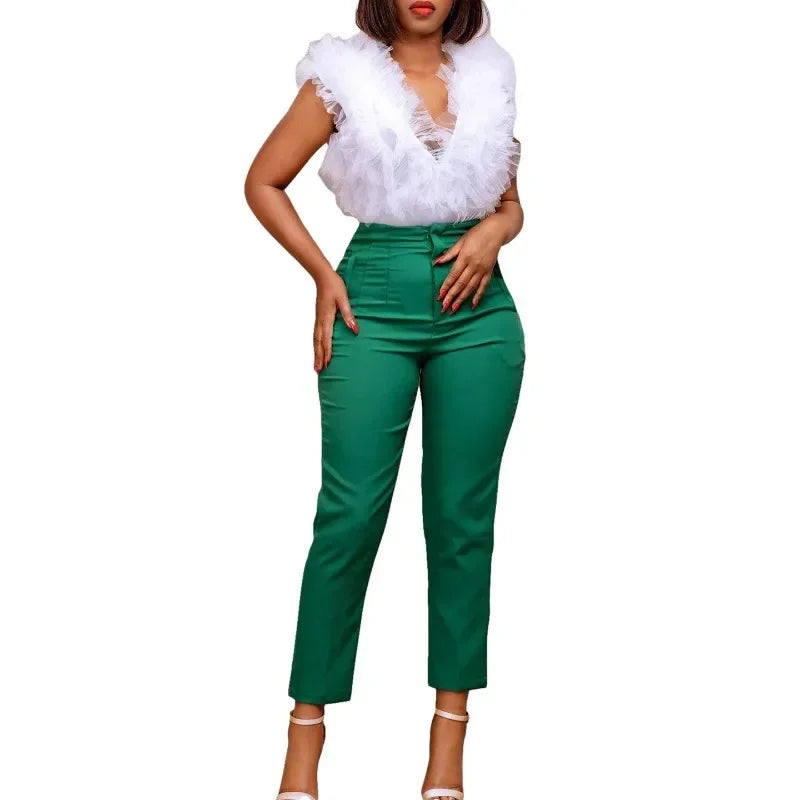 African Clothes for Women Autumn African High Waist Trousers Office Work Lady Long Solid Color Pants Dashiki African Clothing