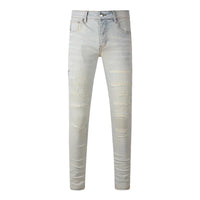 Fashion Top Quality Streetwear Distressed Men's Jeans  Vintage Low Rise Stretch Skinny Button Fly Ripped Hold Pants