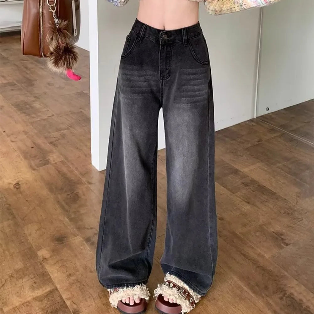 INS Style Straight Leg Y2K Jeans High Waist Loose Retro Jeans Women Autumn Baggy Denim Pants Streetwear