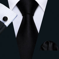 Barry.Wang Black White Gray Silver Men Tie Handkerchief Cufflinks Set Jacquard Necktie for Male Wedding Business Party Gift