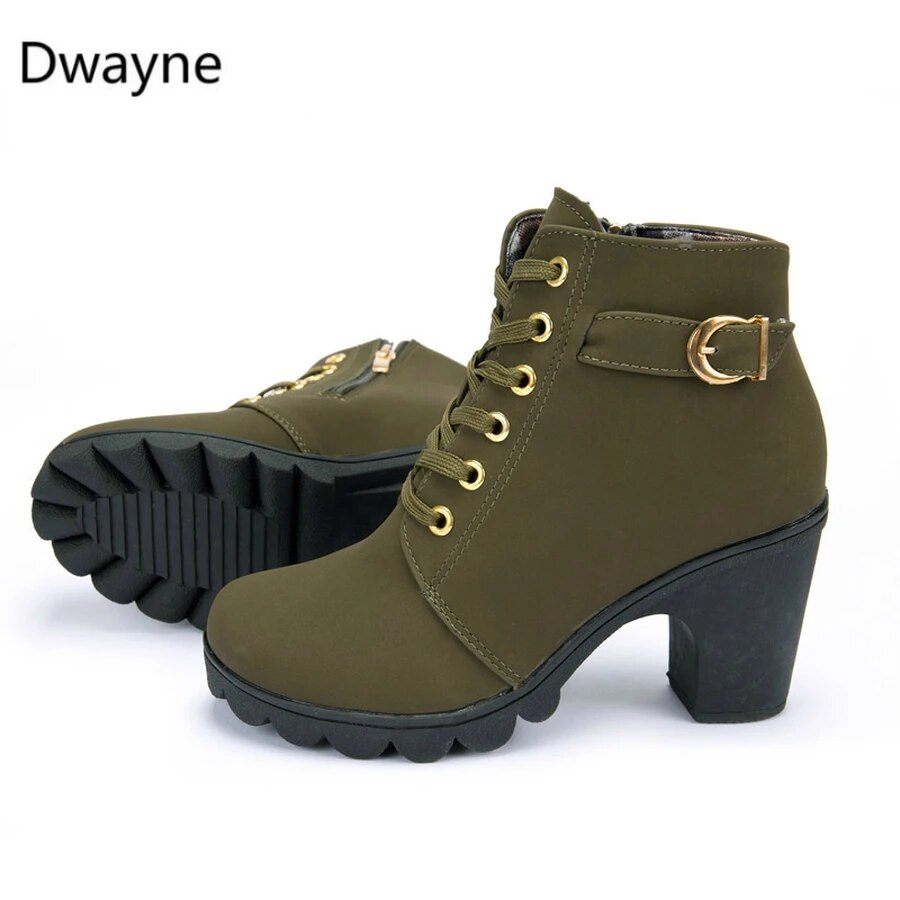 New spring Winter Women Pumps Boots High Quality Lace-up European Ladies shoes PU high heels Boots Fast delivery rtg67