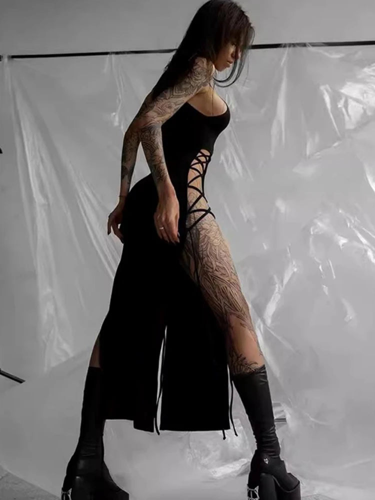 2025 Summer Fashion Women's Dress Sexy High slit Dress Slim Black Dress