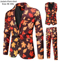 Fashion Hip Hop Printed Yellow Blazer Sets Men (Jackets + Pants + Vest ) Autumn Spring Club Prom 3 Pieces Suits Terno Masculino