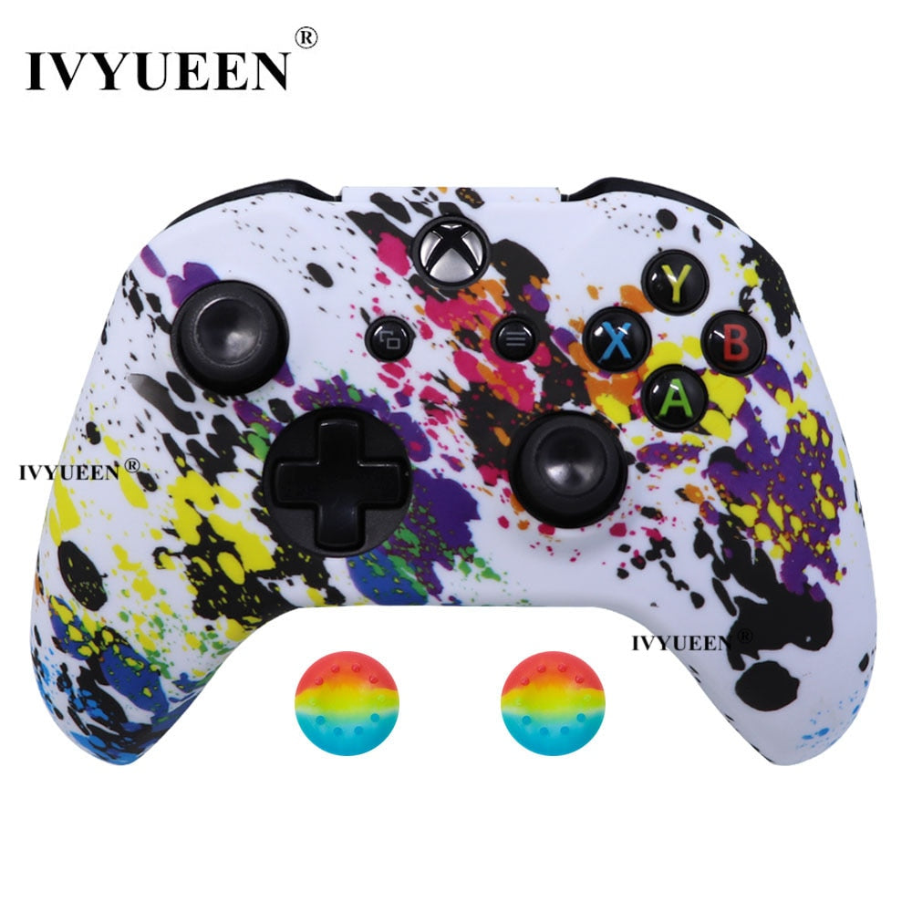 IVYUEEN Silicone Protective Skin Case for XBox One X S Controller Protector Water Transfer Printing Camouflage Cover Grips Caps