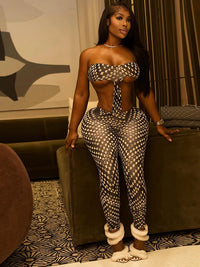 Weird Puss Waistless Strapless Jumpsuit Women Sexy Coquette Midnight Workout Hipster Stretch Mosaic Print Clubwear Slim Overalls
