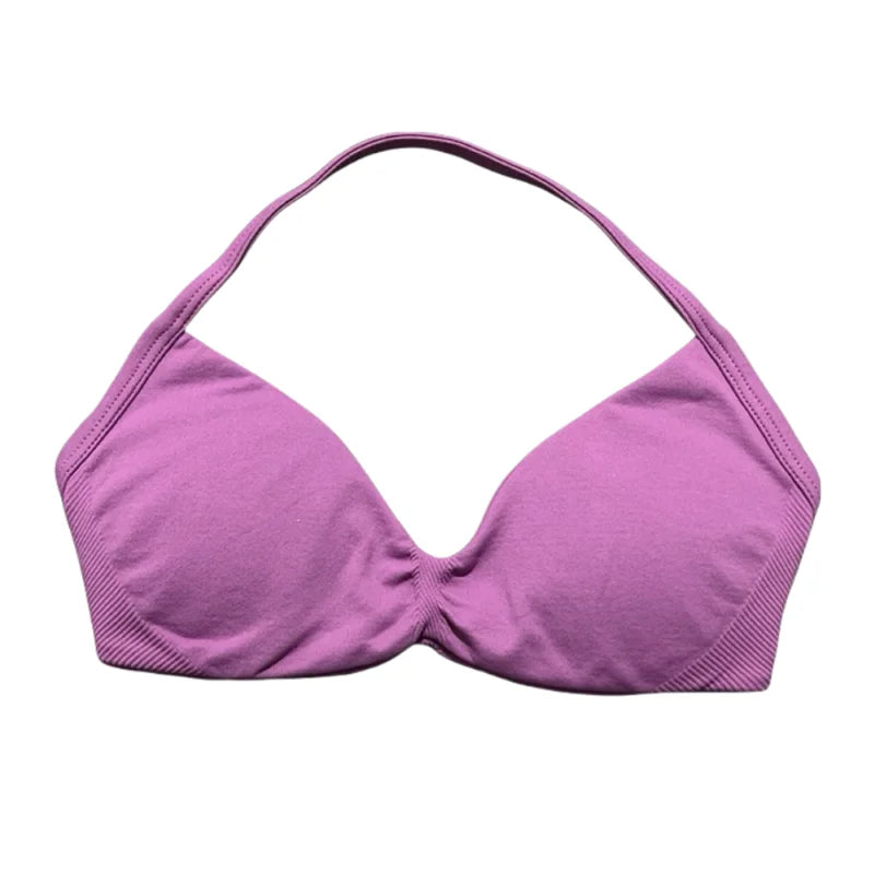 HISTELLO Sports Bra Seamless Halter Thin Strap High Support Scrunch Women Removable Pads Gym Fitness Workout Yoga Clothes