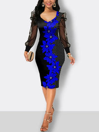 Elegant Party Dresses for Women 2023 Summer Black Printed V-neck Long Sleeved Pencil Skirt Woman's Formal Occasion Evening Dress