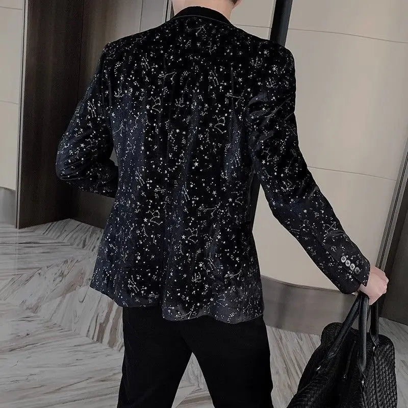 Black Male Blazer High Quality Single Models Menswear Coat Elegant Original Gentleman Simple Breasted Sequin Men's Suit Jackets