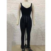 Shipping European Style High Free waist Sleeveless V neck Sexy lady bandage jumpsuit tight long pants one-pcs garment jumpsuit