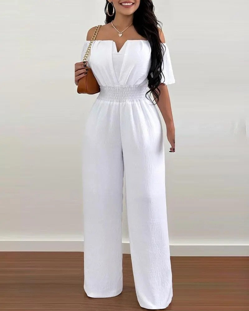 Summer Fashion Printed Wide Leg Jumpsuit Women Sexy Beach Style Off-shoulder High Waist Jumpsuit Womem