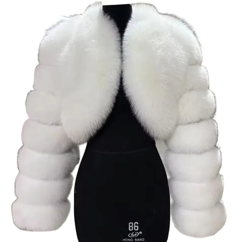 Warm Faux Fur Coats Women Short Overcoats Loose O Neck Long Sleeves Covered Button Straight Work Y2k Casual 2025 Autumn Winter