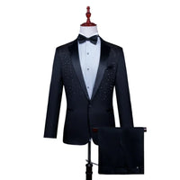 2025 New Black and White Hot Diamond Suits for Men 2-piece,Male Group Chorus/Singer Host/Anchor Dress Performance MC Blazer+Pant