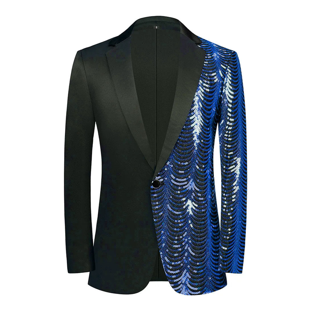 Mens Luxury Wave Striped Gold Sequin Blazer Jacket Shawl Lapel One Button Shiny Wedding Party Suit Jackets Black Tuxedo Blazer